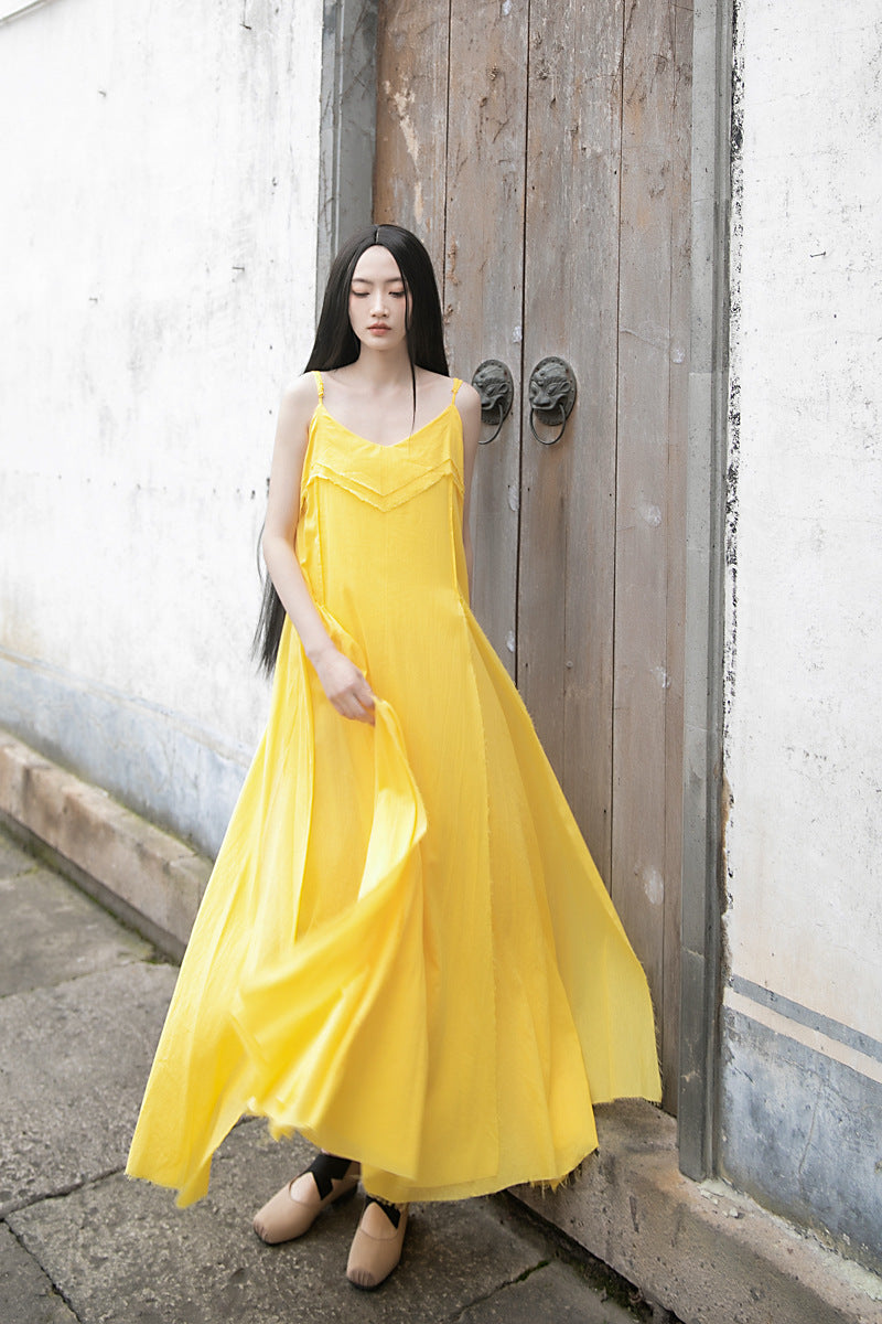 Raw Edge, Large Hem, Pure Cotton, Casual and Flowing Dress in 4 Colors, Artistic Retro High-Quality Cotton and Linen Material Dress