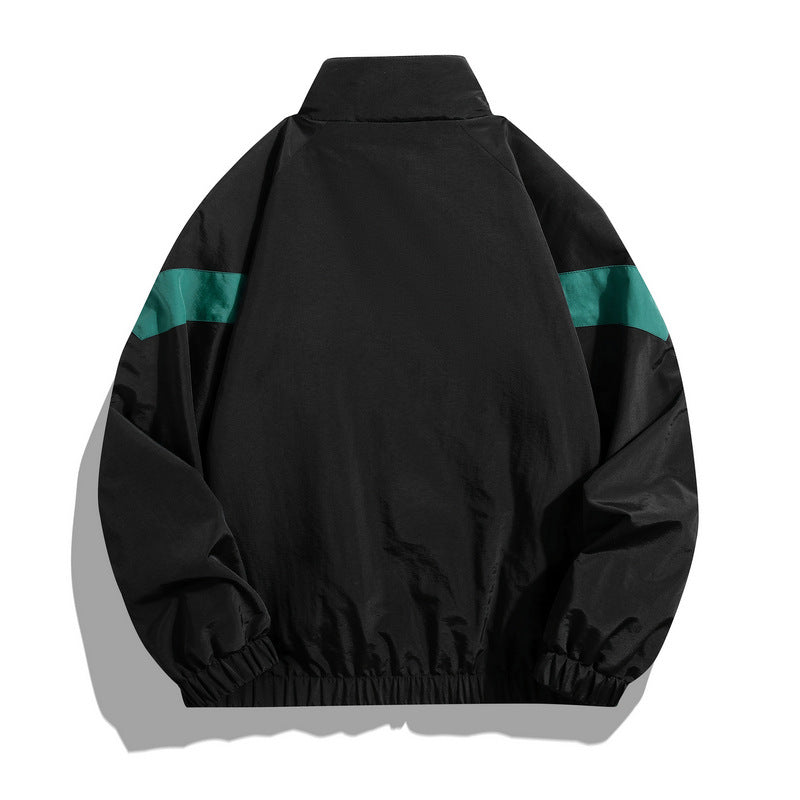 Men's Spring and Autumn Outdoor Sports Breathable Jacket, Windbreaker, Loose Color-Blocked Stand Collar Men's Coat, Casual Top