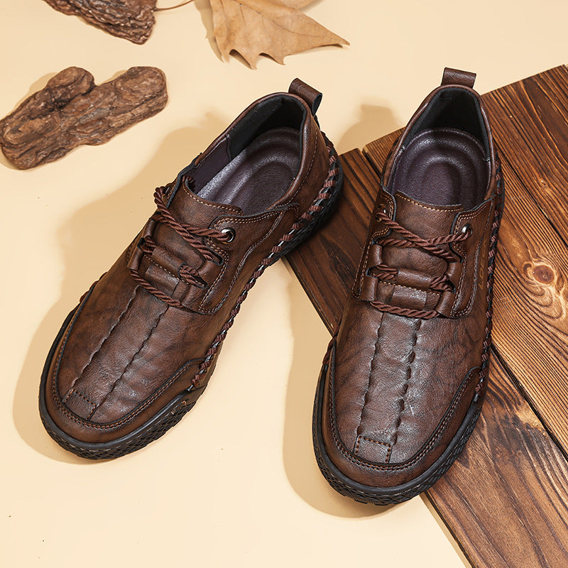 Cross-Border Independent Station Large Size Thick-Soled Outdoor Casual Leather Shoes for Men Amazon's Popular Men's Loafers Casual Men's Shoes