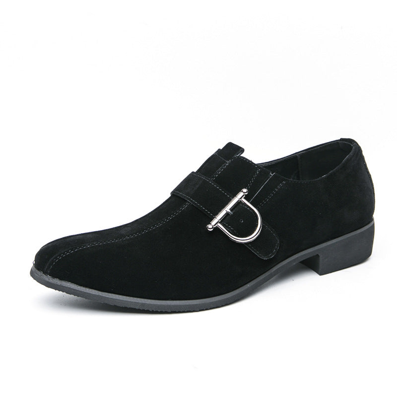 Cross-border plus size men's pointed frosted loafers size 38-46 men's lace-up British one-step buckle leather shoes