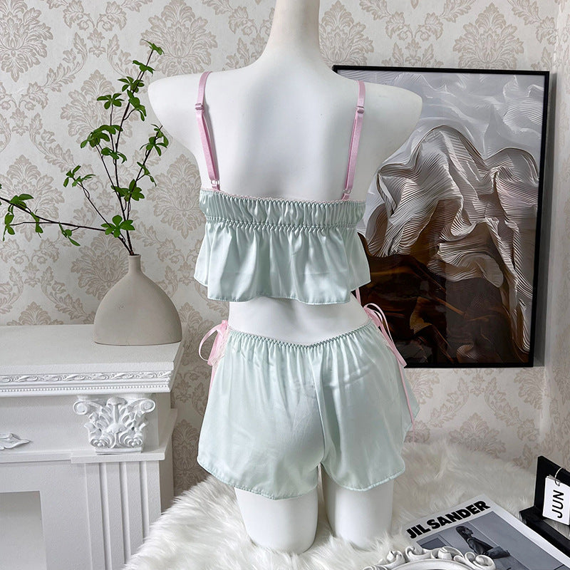 3068 Sexy Pajamas Women's Japanese-style Private Sling Chest Pad Two-piece Suit Pure Summer New Arrival Bow Skirt