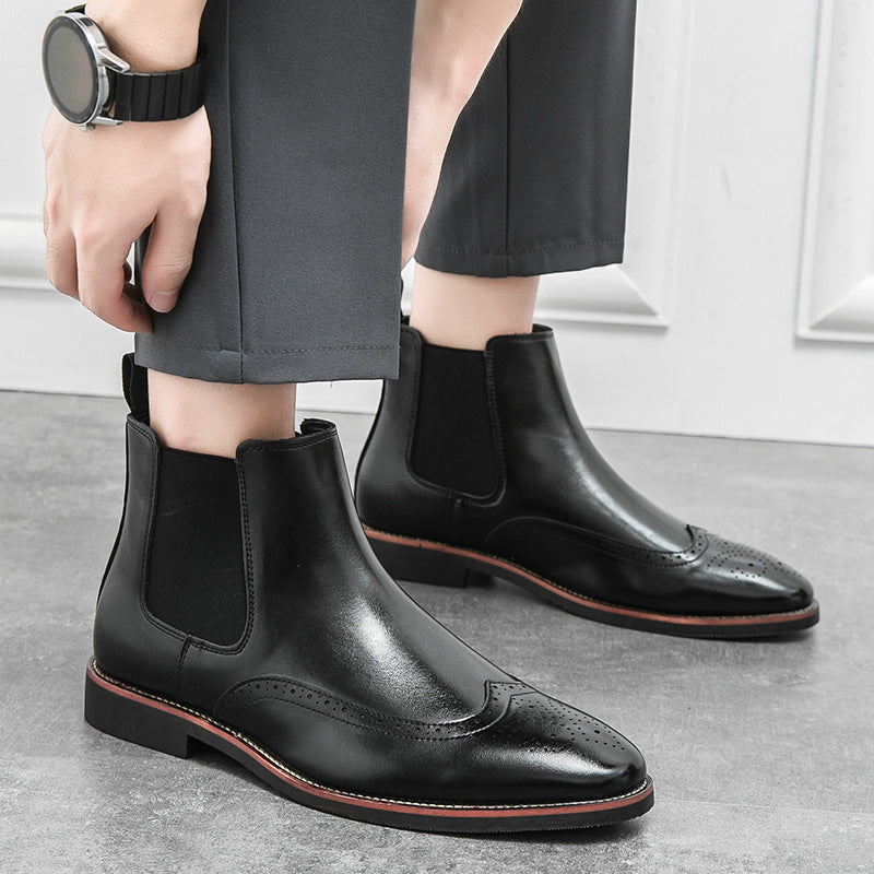 Men's Leather Boots Cross-border plus size New Shoes Fashion Men's High-top Chelsea Boots British-style Brock Shoes