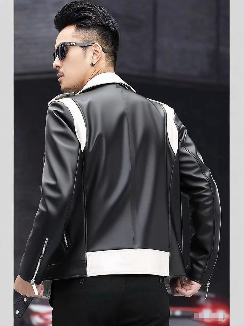2025 New Handsome Leather Jacket Men's Spring and Autum New Trendy Korean Style Leather Casual Baseball Uniform Motorcycle Jacket