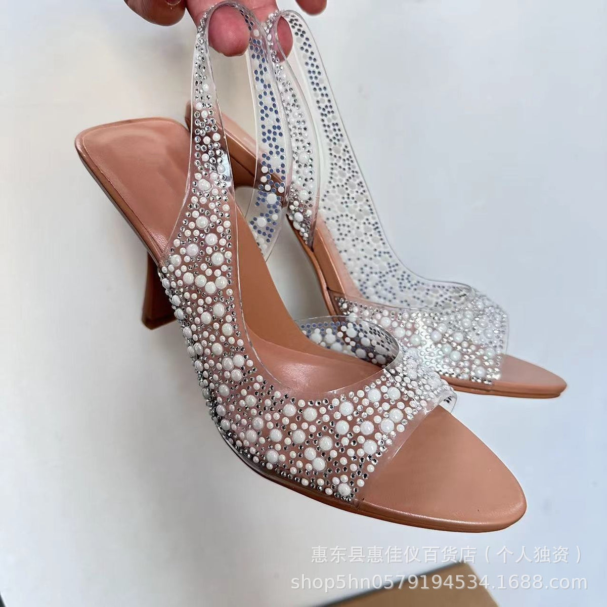 ZA new women's shoes high heels PVC transparent Pearl Diamond decorative West high heel open toe fashion high heel sandals for women