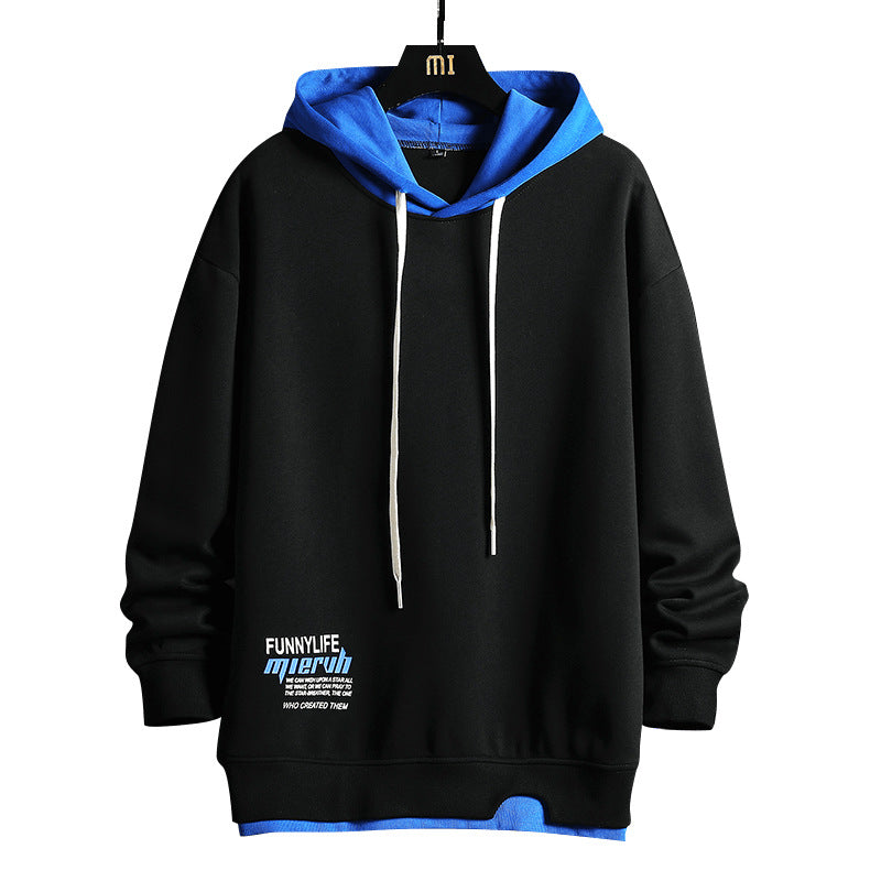 Hooded Sweatshirt 2025 Spring & Fall New Youth Long-Sleeved Color-Blocked Fake Two-Piece Hoodie Casual Top for Men