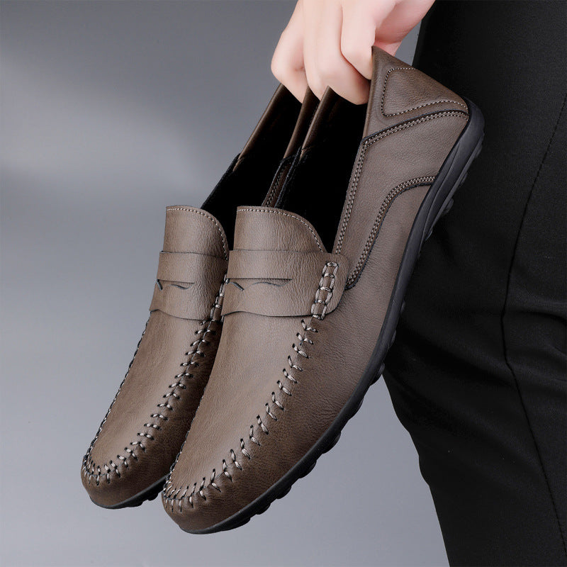 Cross-Border Large Size Men's Loafers 2026 Fashion Trendy Microfiber Casual Leather Shoes Breathable Cowhide Slip-On Shoes