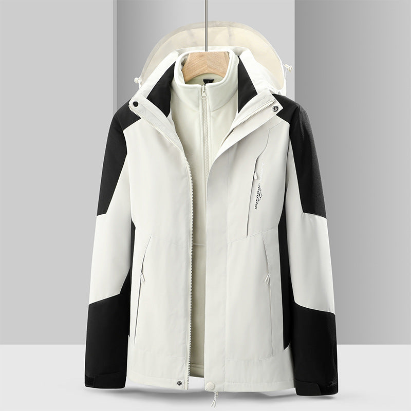 Cross-Border 2023 Outdoor Waterproof and Windproof Three-In-One Detachable Two-Piece Fleece Jacket for Men and Women, Mountaineering Clothing