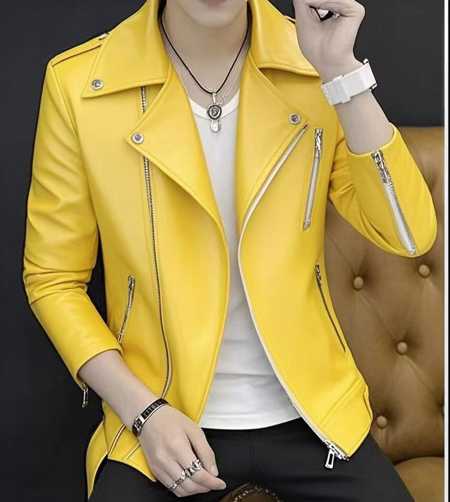 Men's Leather Jacket for Spring and Autumn Korean Style Fashionable Duffian Handsome New White Leather Jacket Men's 2025 Spring Clothes Trendy