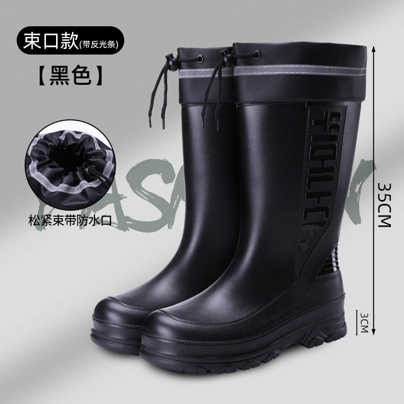Korean Men's Mid-Calf Rain Boots, Trendy Rainy Day Rain Boots, Waterproof, Non-Slip, Wear-Resistant, Thick-Soled Men's Rubber Shoes, Water Shoes Wholesale