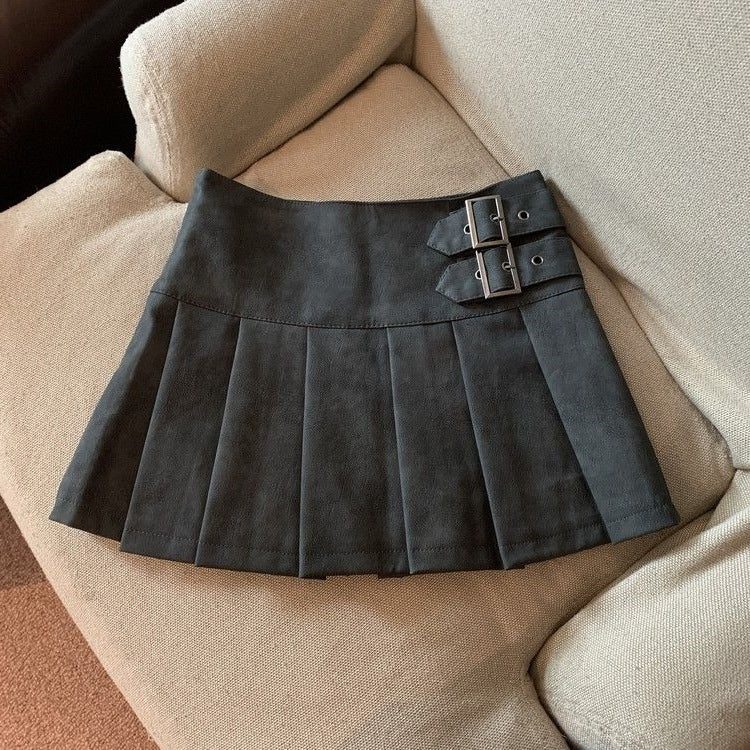 Small Leather Skirt Skirt for Women Spring, Autumn and Winter 2024 New High-Waisted A-Line Black Large Size Pleated Skirt