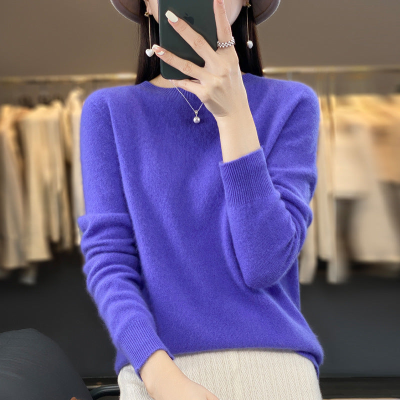 Wholesale First-Line Ready-To-Wear Round Neck Woolen Sweater for Women, Simple Elegant Knitted Sweater, Long-Sleeved Versatile Sweater Bottoming Shirt