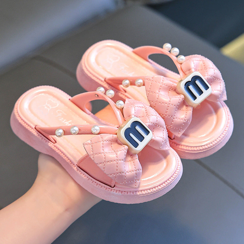 Children's Slippers Cross Slippers Women's 2024 Summer New Cyber Celebrant Beach Bow Chanel Style Slides