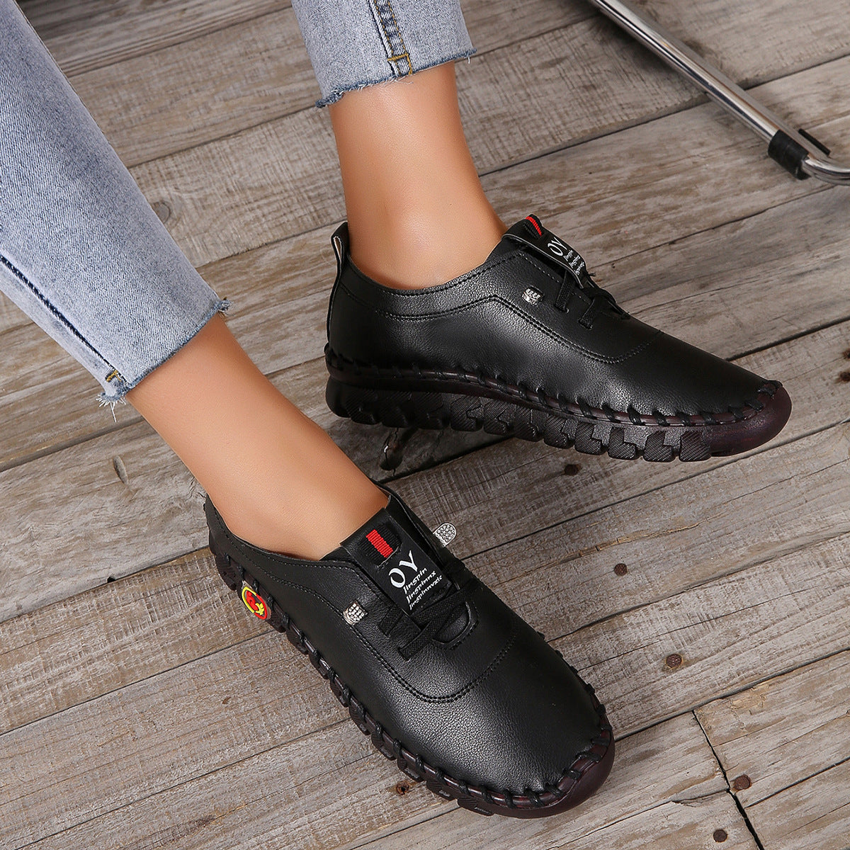 Fashion Single-layer Shoes 2022 Autumn New Soft Bottom Hand-stitched Bag Foreign Trade Large Size Casual Women's Slip-on Lazy Shoes