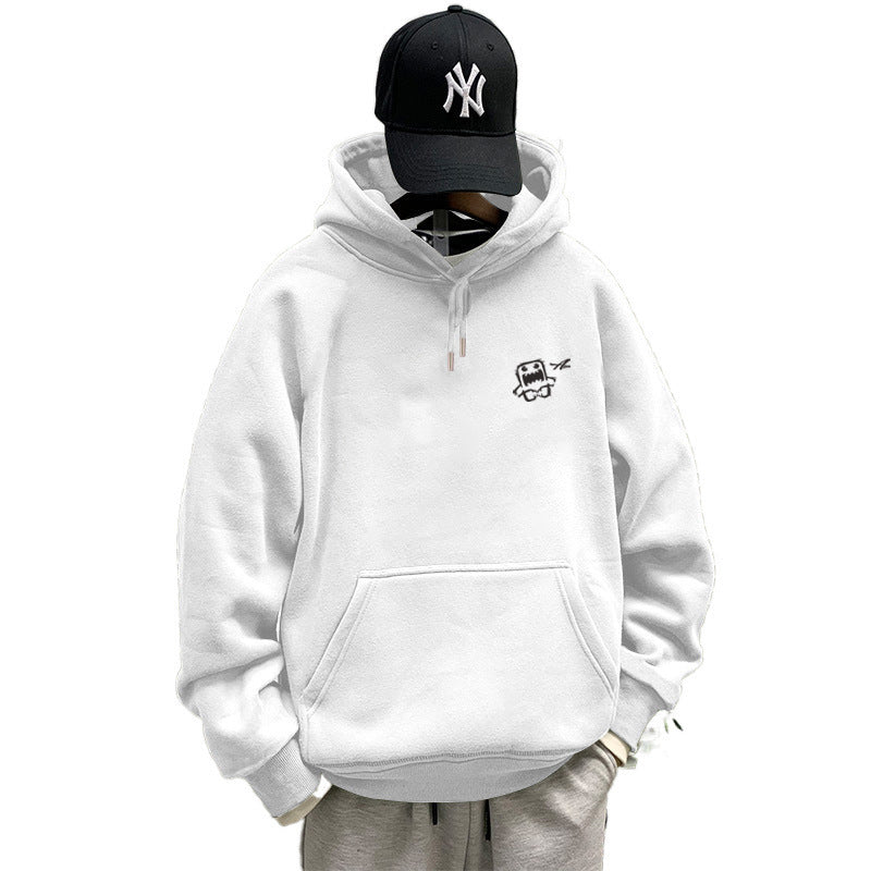 440g winter Yu wenle tide brand men's sweater men's hooded coat simple coat loose fleece-lined hoodie