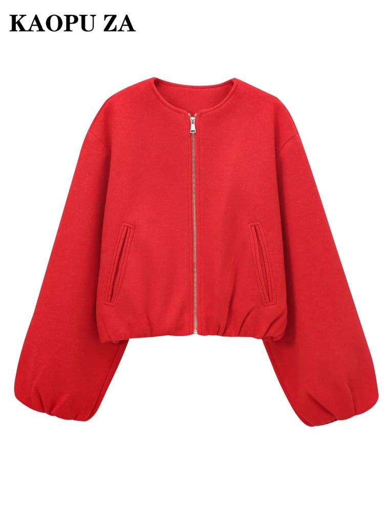 KAOPU ZA Women's 2025 Winter Soft Base All-Match Long Sleeve Soft Bomber Jacket Coat