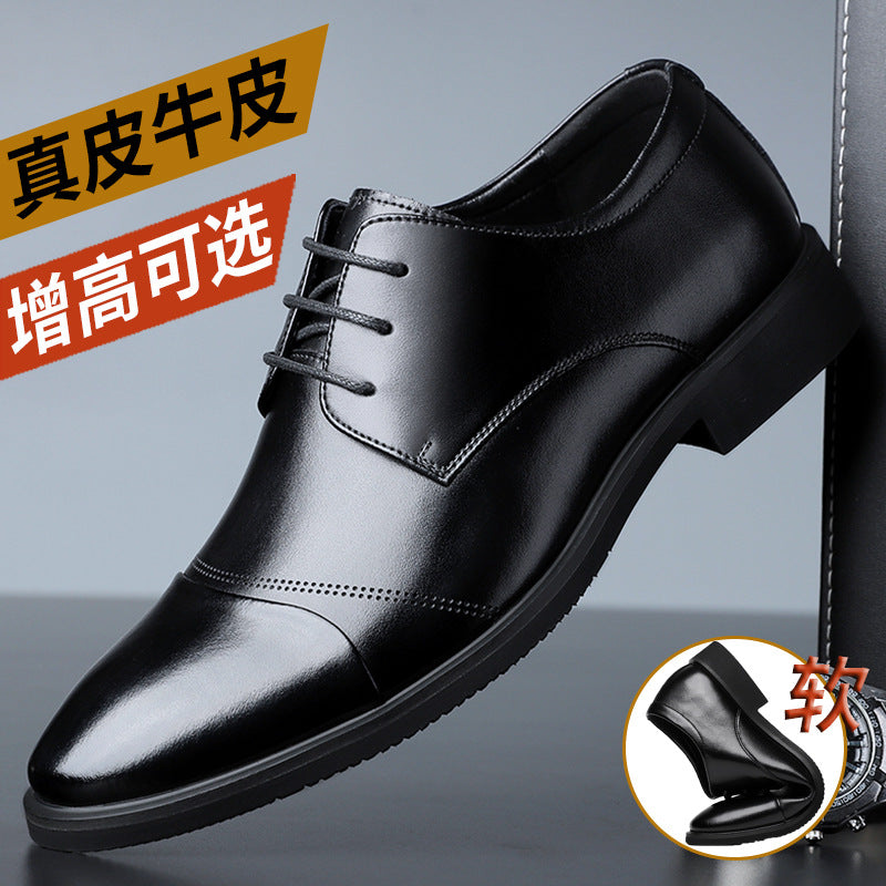 Men's Leather Shoes for Autumn Business Formal Wear British Style Genuine Leather Invisible Inner Heightening Suit Wedding Groom's Shoes Are Comfortable and Versatile