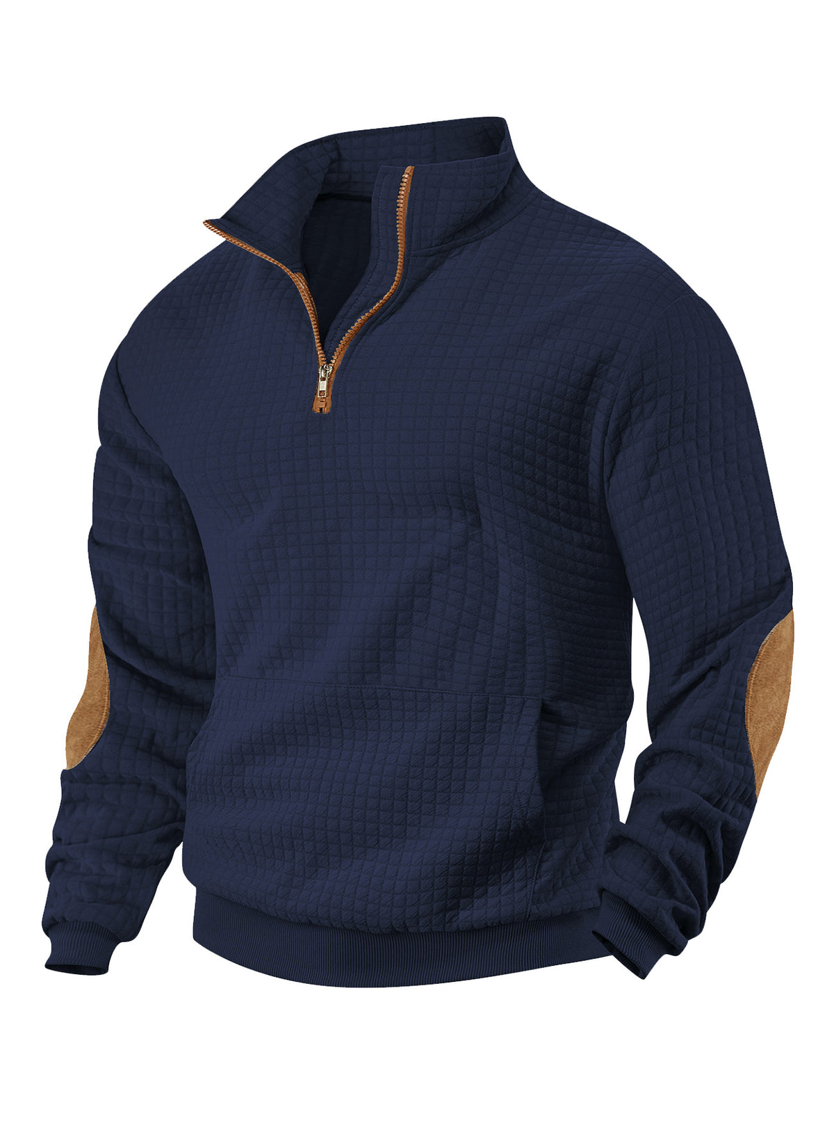 European and American Tk Cross-Border Casual Sports Sweatshirt Amazon Jacquard Small Checkered Stand-Up Collar Half-Zip Waffle Knit Top for Men