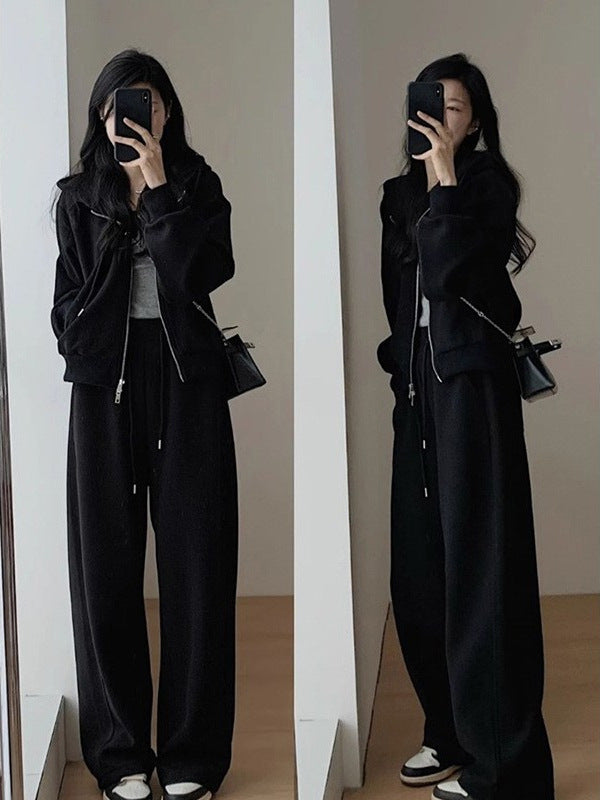 Early Autumn Clothing with a Complete Set of Tea-Style Suits for Women, High-End Hooded Sweatshirts, Wide-Leg Pants, Sports and Leisure Two-Piece Set