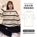 New Style Long-Sleeved Women's Pajamas with Breast Pads, Autumn and Winter Casual Striped Home Clothes That Can Be Worn Outside