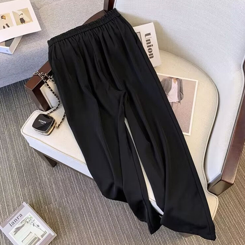 2024 Spring and Autumn New Straight Leg Wide Leg Pants Women's chubby girl Casual High Waist Pants Sag Casual Slimming Loose