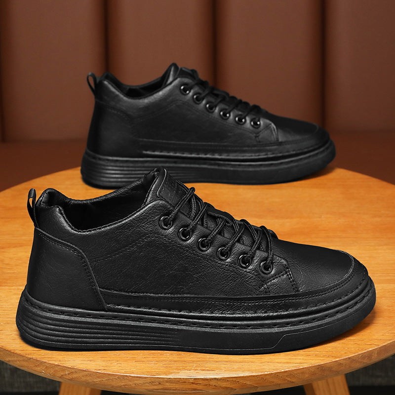 Autumn Men's Shoes Versatile Casual Sneakers Men's Korean Style Trendy Black Leather Shoes Sports Casual Shoes