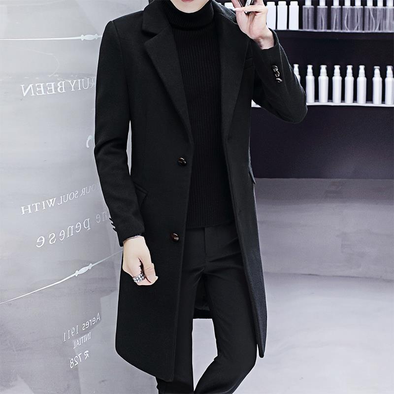 New Men's Trenchcoat Autumn and Winter Woolen Coat Men's Korean-style Fashionable cotton and thickening Youth Woolen Coat for Men