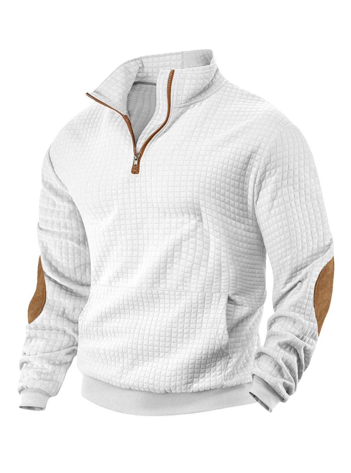 European and American Tk Cross-Border Casual Sports Sweatshirt Amazon Jacquard Small Checkered Stand-Up Collar Half-Zip Waffle Knit Top for Men