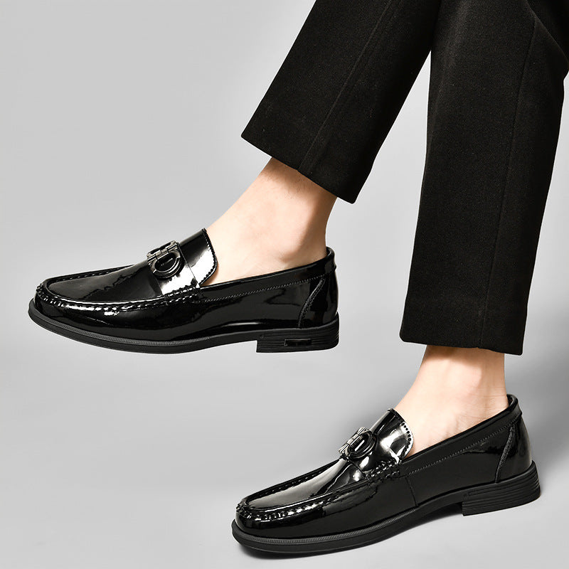 Amazon Large Size 47 Cowhide Loafers Men's Mirror Glossy Plaid Embossed British Casual Business Slip-On Leather Shoes