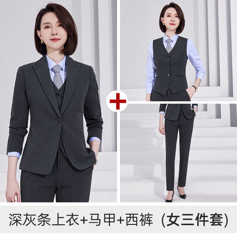 Autumn and Winter thickened high-end striped suit suit elegant vest men's and women's professional formal wear 4s shop tooling teacher suit