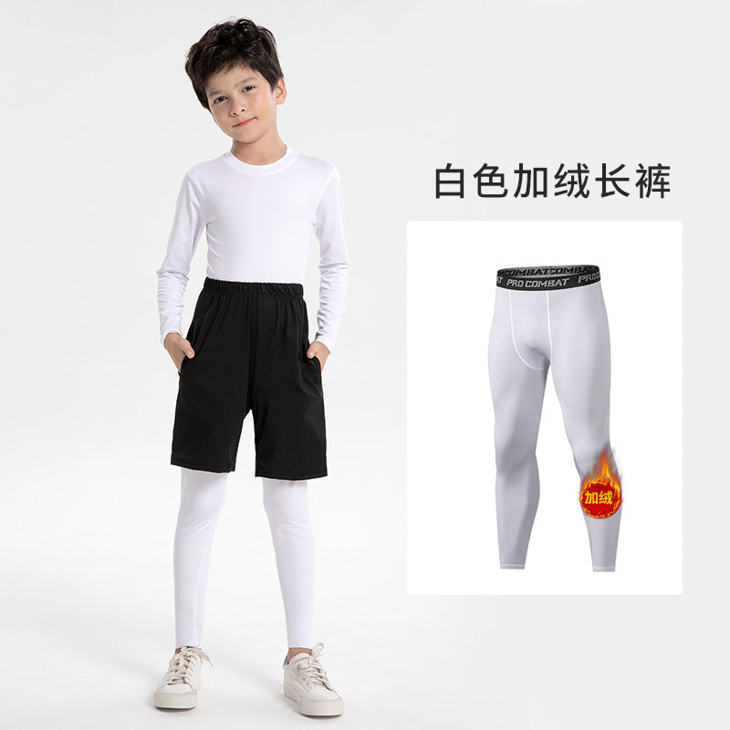 Children's Leggings, Long Pants, Fleece-Lined, Thick, Basketball, Sports, Running, Training, Fitness Pants, High Elasticity, Quick-Drying, Breathable Base Layer Pants