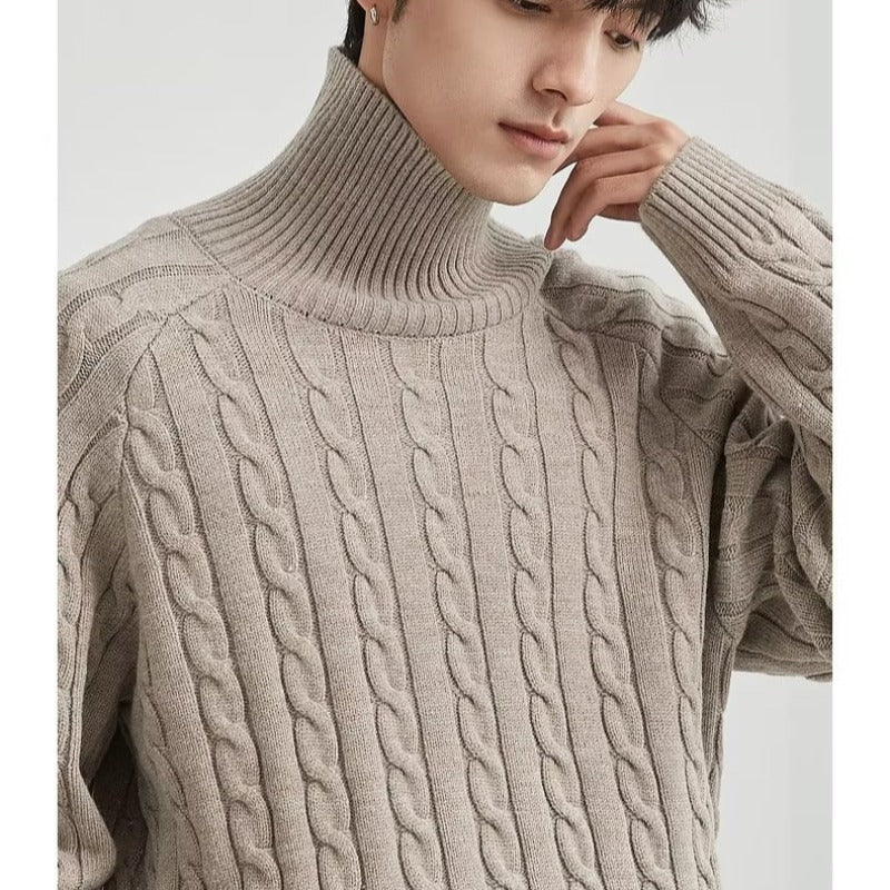 Reversible turtleneck solid color sweater men's winter loose loose bottoming sweater light mature men's fashion sweater