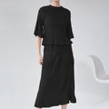 Miyake Women's Autumn New suit Two-piece Elegant Slim-fit Base T-shirt Top All-match Hip Skirt