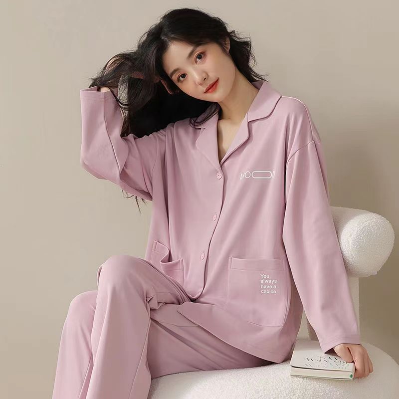 Women's pajamas 2024 new spring and autumn long-sleeved outerwear plus size homewear color suit