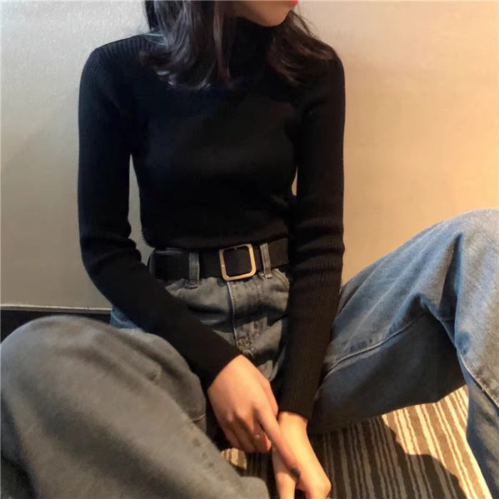 Western-style turtleneck black long-sleeved sweater women's autumn new slim-fit slimming inner sweater base shirt top