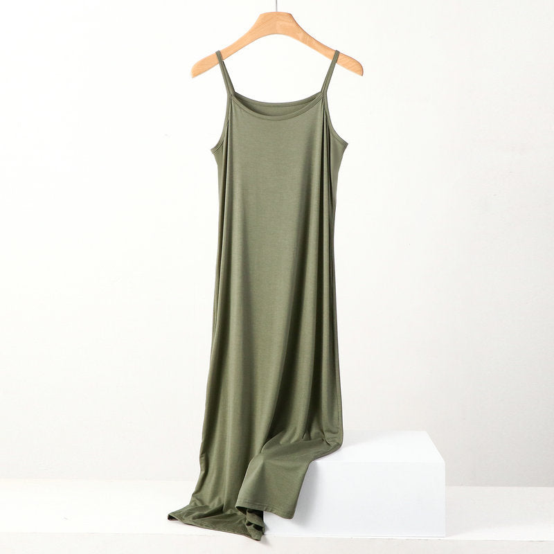 Plus Size Spring and Summer All-match Slim-fit Long Inner Nightgown Sling Modal Cotton Women's Solid Color Base dress