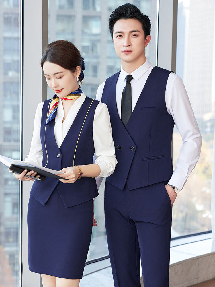 Professional vest suit female spring and summer stewardess uniform sales department hotel front desk jewelry shop beautician overalls