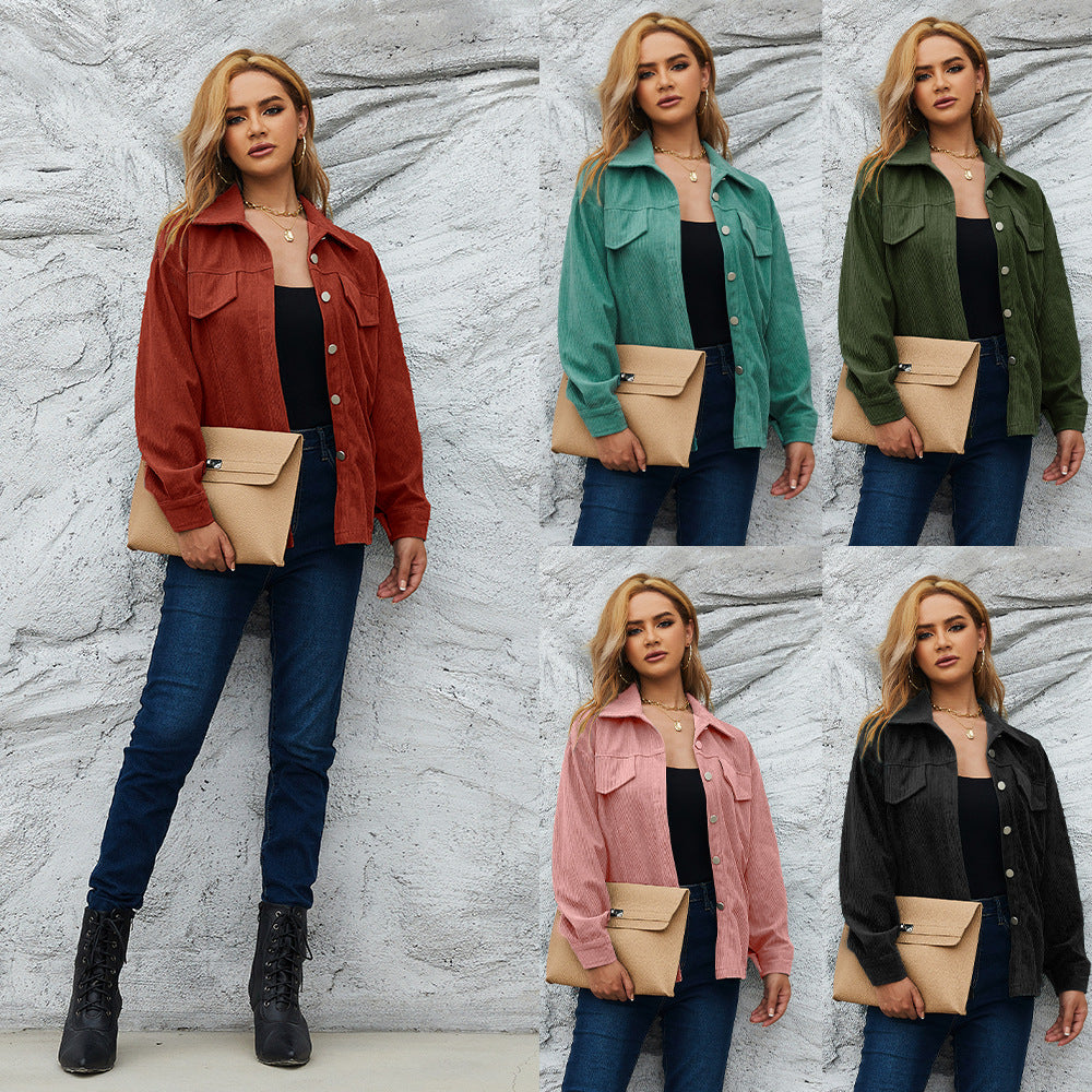 Cross-Border Autumn and Winter Tops, All Colors and Sizes, Corduroy Women's Jackets, Coats, Shirts, Street Fashion