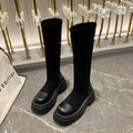 Long Boots for Women 2025 New Thick-Soled High Elastic Boots Retro Boots for Women Autumn and Winter Fleece-Lined High-Heeled Slim Boots