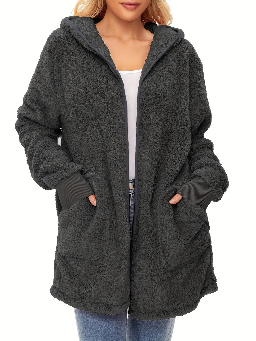 Cozy & Warm Women's Fleece Hoodie - Oversized, Windproof