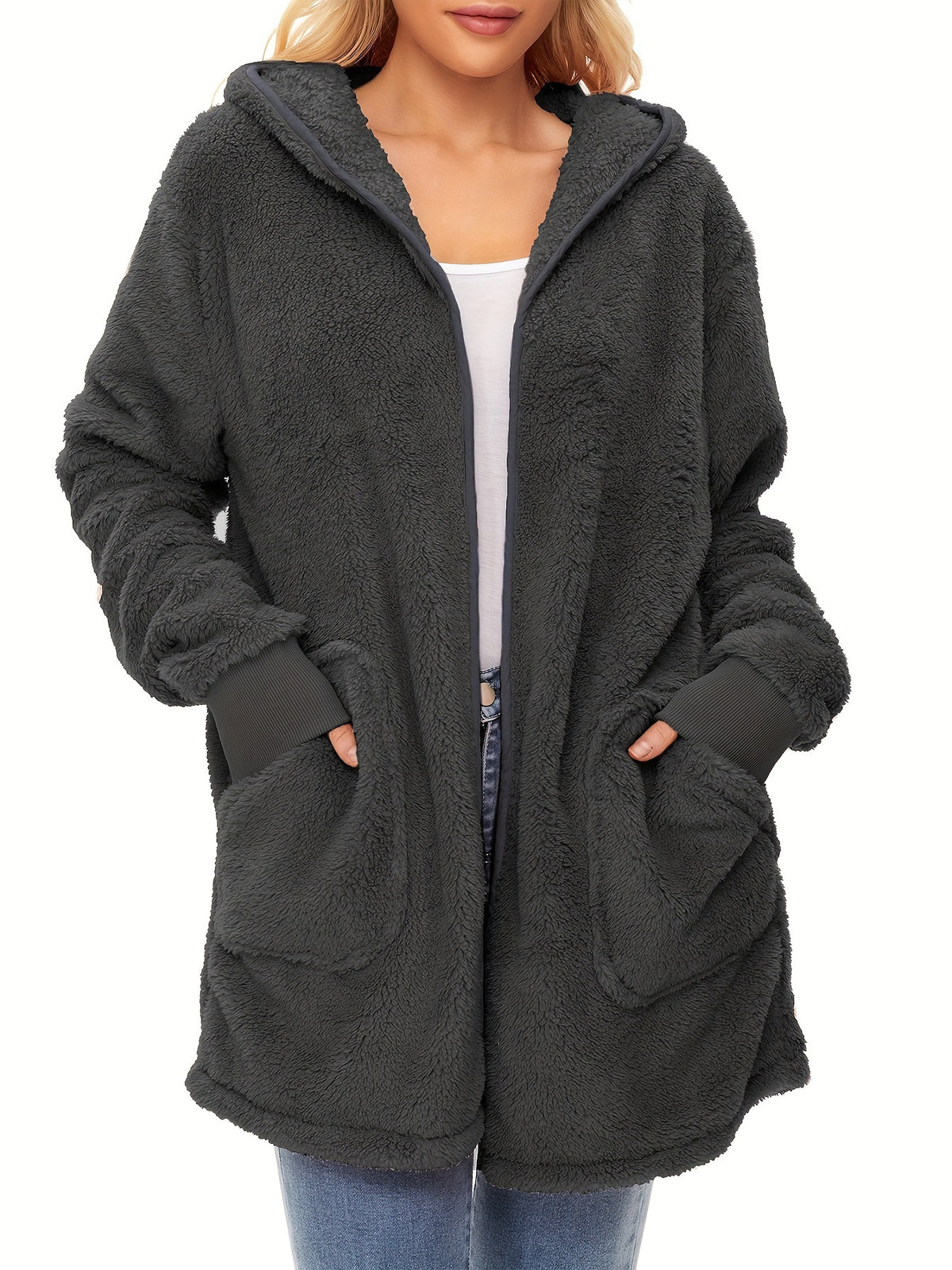 Cozy & Warm Women's Fleece Hoodie - Oversized, Windproof