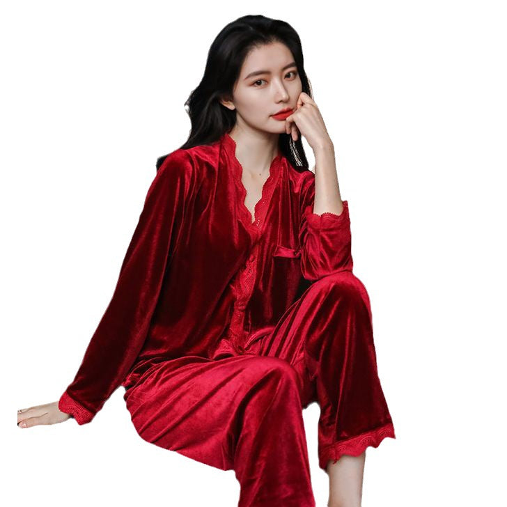 Pajamas women's winter soft high-grade gold velvet pajamas slimming two-piece set can be worn outside plus size pajamas wholesale