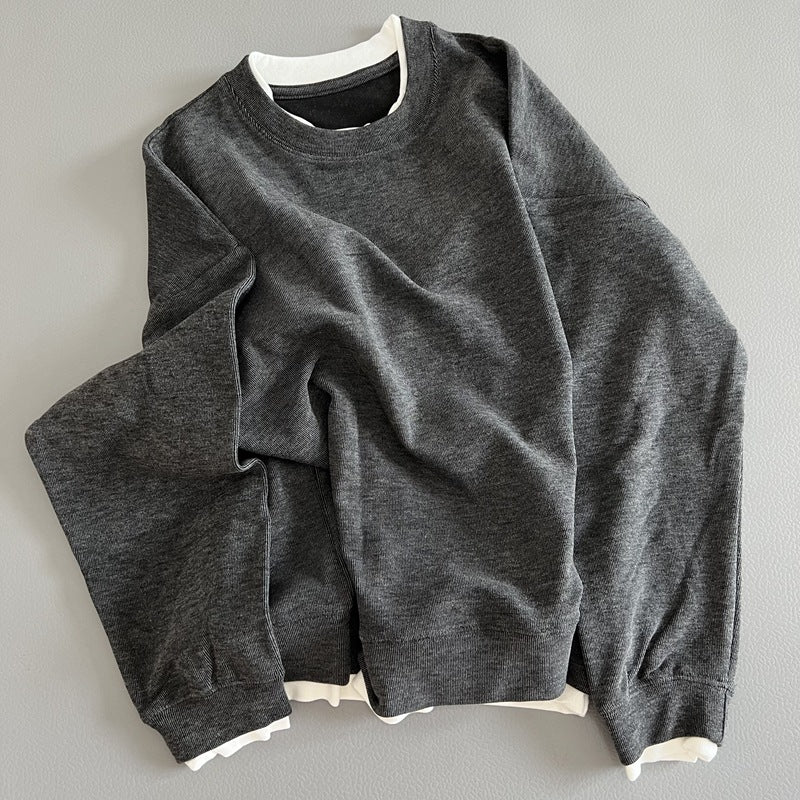American Style Wear Retro Fake Two-Piece Stacked Sweaters Loose Pullover Long Sleeve Soft Waxy Feel Casual Autumn Women's Top