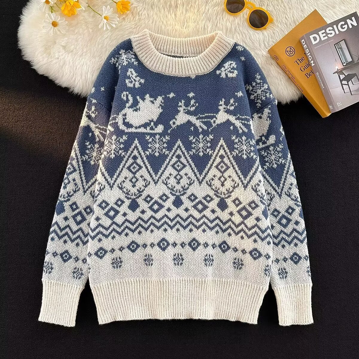 Men's Lazy Style Big Red Knitted Sweater for Teenagers and Students Christmas Holiday Couple Wear Loose Sweater for Men in Winter