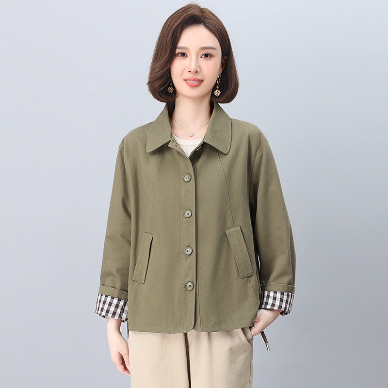 Middle-aged mother pure cotton windbreaker coat women's short 2025 spring and autumn new short loose plus size jacket top