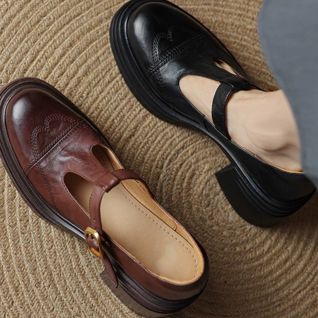 Washed Leather, Very Comfortable ~ New Soft Leather Shoes for Women, Thick Heels, Thick Soles, Mary Jane Shoes, Small Leather Shoes, French High Heels
