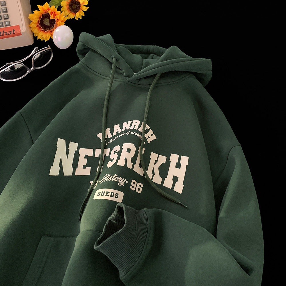 Hooded Sweater Men's 2024 Autumn and Winter New American Style Trendy Brand Letter Printed Heavy Loose Casual Hoodie Jacket