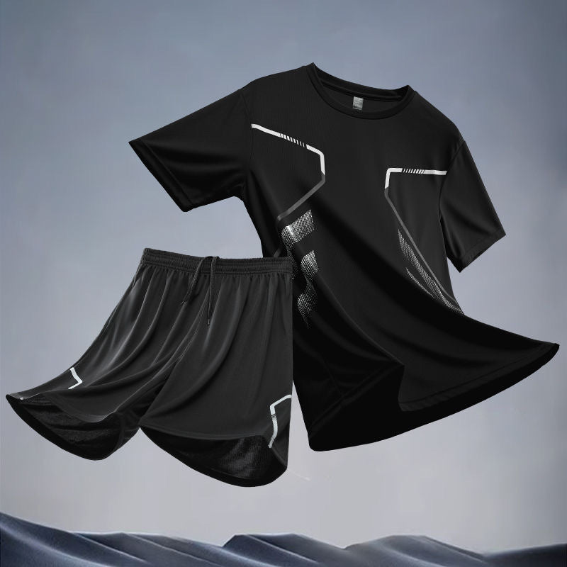Sportswear suit Men's Running Ice Silk Summer Quick-drying Clothes Basketball Clothes Short-sleeved Feather Fitness Clothes Loose Shorts