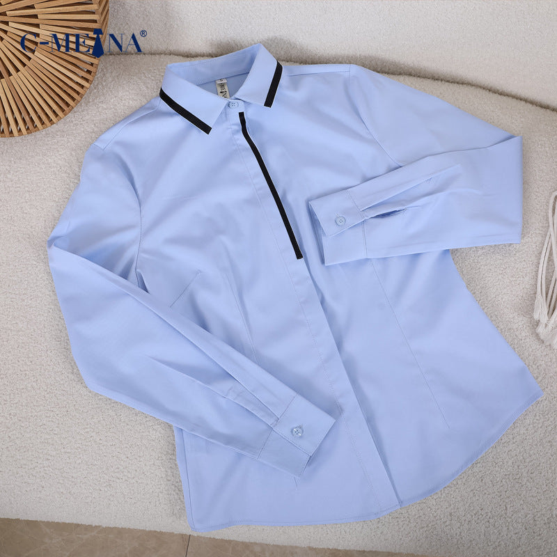 Summer New Women's Long-Sleeved Shirts, Feminine Commuting Slim-Fit Fashionable Bamboo Fiber Shirts and Tops