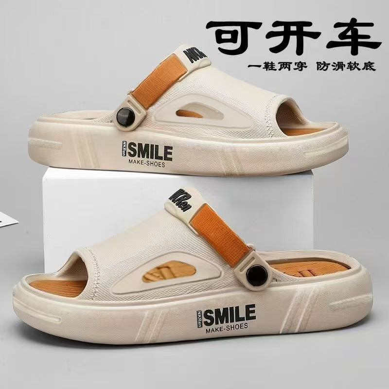Summer Slippers Men's Non-Slip Wear-Resistant Shit Driving Sandals Outdoor Sports Fashionable Thick-Sole Beach Sandals