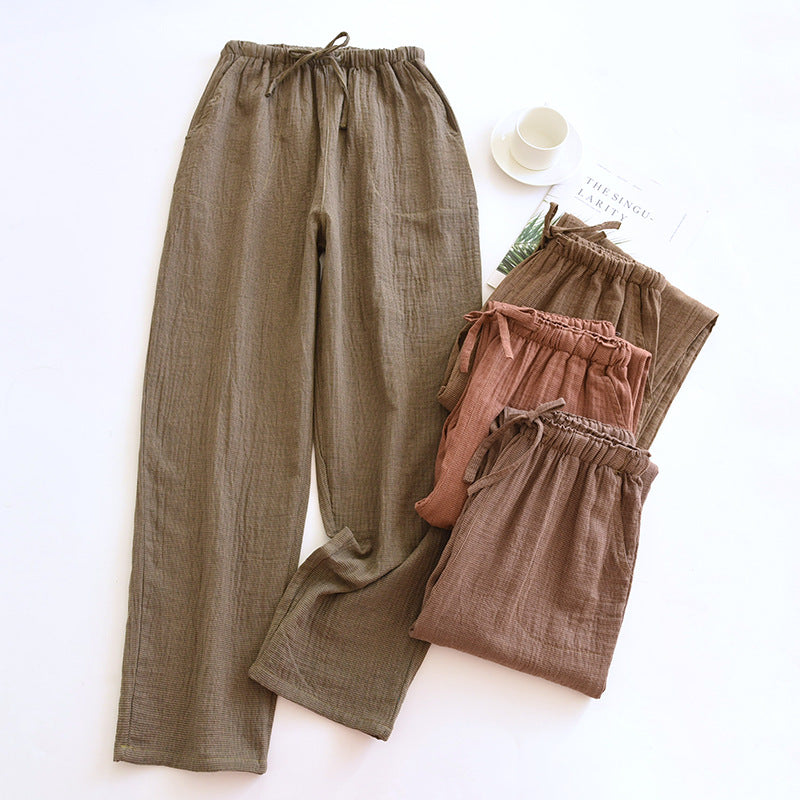 Spring and Autumn Pure Cotton Pajama Pants for Men and Women Yarn-dyed Plaid Double-layer Cotton Yarn plus size Loose Thin Summer Soft Home Pants